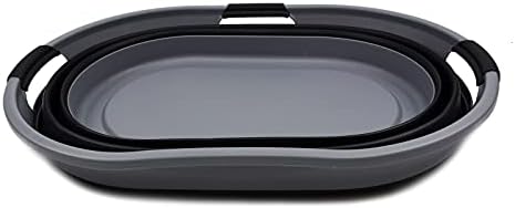 SAMMART 44L Collapsible Plastic Laundry Basket - Foldable Pop Up Storage Container / Organizer - Space Saving Hamper / Basket - Water Capacity: 35L(1, Dark Grey/Black), Size : 64.6 x 45.2 x 27 cm