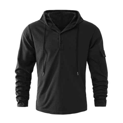 Henley Waffle Shirts for Men Hooded Hoodie Waffle Knit Hoodie Sweater - image 1