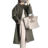 [1/2style] ニブンノイチスタイル コート ノー カラー アウター ロング 丈 ミドル カーディガン シンプル ジャケット 暖かい レディース (カーキ,XL)