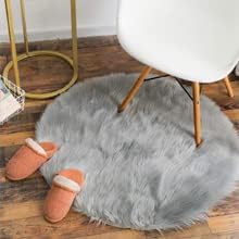HARESLE Faux Fur Round Rug Faux Sheepskin Rugs Fluffy White Floor Carpet for Bedrooms Living Room (Grey,50cm/Diam 20 in) - Image 3