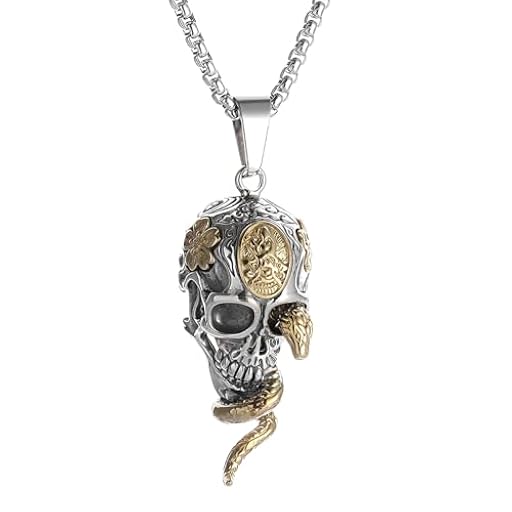 GXGM Collar para hombre con colgante calavera,60 CM cadena con colgante en forma de calavera de aleación,para hombre,estilo gótico,con serpiente dorada,cadena ajustable,joya gótica hip hop punk | Ya disponible en tu tienda friki favorita! En mundofriki.es!