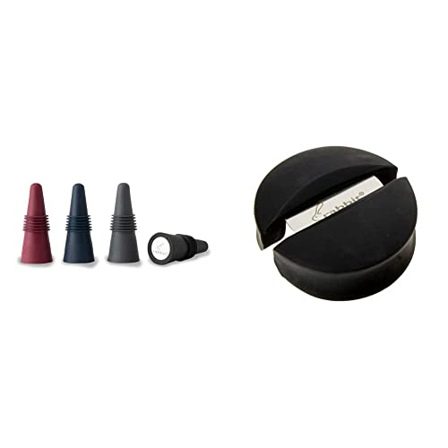 Rabbit W6121 Bottle Stoppers, Set of 4, Multicolor and Rabbit Wine Bottle Foil Cutter (Black), 1 EA - W6113