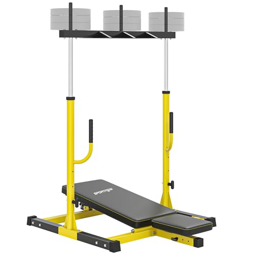 SPORTNOW Vertical Leg Press Machine 300 kg Capacity Leg Strength Training Machine with Adjustable Leg Back and Head Positions for Home Gym 1 Standard Plate Compatible Yellow