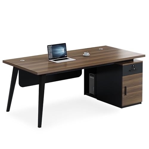 引き出しとファイル引き出し付きコンピューターデスク、エグゼクティブデスク、大型オフィスデスク、スタンディングデスク、学習テーブル、ワークステーション、ドア付き収納キャビネット付きビジネス家具(A)
