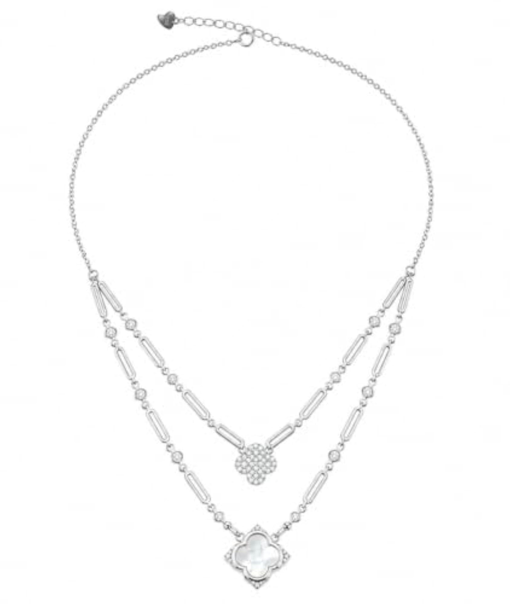 Women's Sterling Silver 925 Double Layer Clover Pendant Necklace