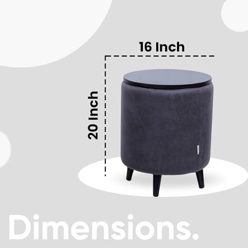 Image of Wooden Ottoman Stool Combo /Bundle for Sitting with Wooden Legs | Round Bench Coffee /Side /End Table for Living Room Furniture Home Dressing Decor - Storage Cum Seating Box (16-in Grey) 02-Pc