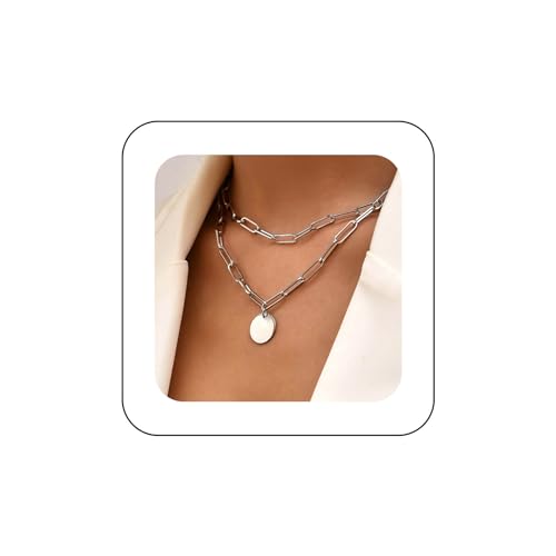Yienate Punk Chunky Choker En Argent Chaîne De Trombone Hip-hop Pendentif De Pièce De Monnaie Et Paillettes Rock Collier Superposé Bijoux Pour Les Femmes