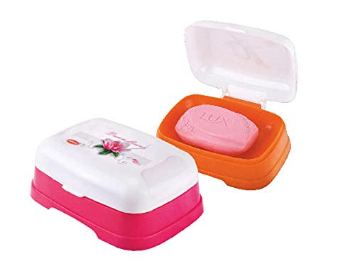 Dmitry Plastic Transparent Unbreakable Soap Case with Lid, Soap Holder, Soap Dish for Bathroom Kitchen Sink -Set of 4 (Multi Colors) 1