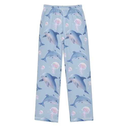 Pajama Pants Lounge Sleep PJ Bottoms Sleepwear Elastic Waist Drawstring S Dolphin Jellyfish