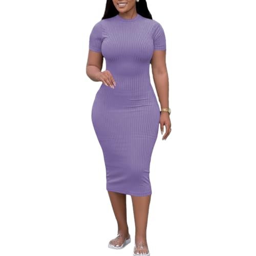 Image of TOPSRANI Women Sexy Midi Dress Bodycon Casual Sleeveless Basic Ruched Tank Summer Club Party Dresses