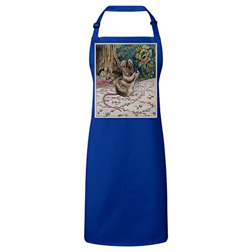 Tablier de cuisine premium bleu illustration couture souris Beatrix Potter
