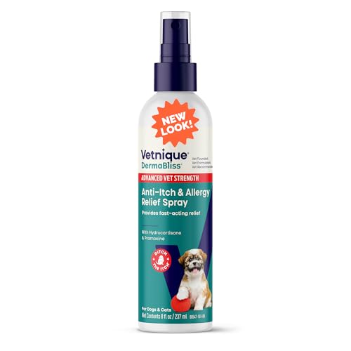 Vetnique Dermabliss Anti Itch Spray for Dogs & Cats with Hydrocortisone for Allergies and Immediate Dog Itching Skin Relief - Fragrance Free with Soothing Oat Extract (8oz)
