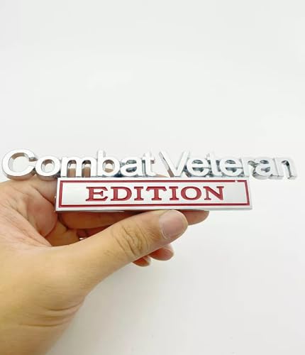 Image of Pair Set Combat Veteran Edition Emblem 3D Badge Raised Decals Exterior Truck Stickers Replacement for Universal Vehicle, SUV, Motorcycle, (Silver Red)