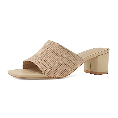 Shoe'N Tale Heeled Sandals For Women Square Open Toe Heeled Mules Chunky Block Low Heel Slip On...