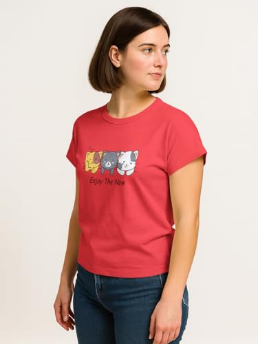 Image of HELLCAT Mulitcolor Trendy Printed Body Fit T-Shirt for Women | Pack of 1 T-Shirt