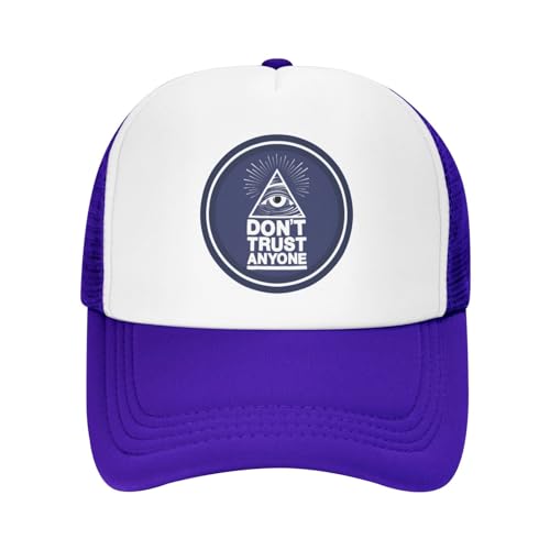 KEAAN Pyramid Illuminati Don't Trust Anyone Trucker Hat Summer Mesh Cap with Adjustable Snapback Strap Unisex Purple