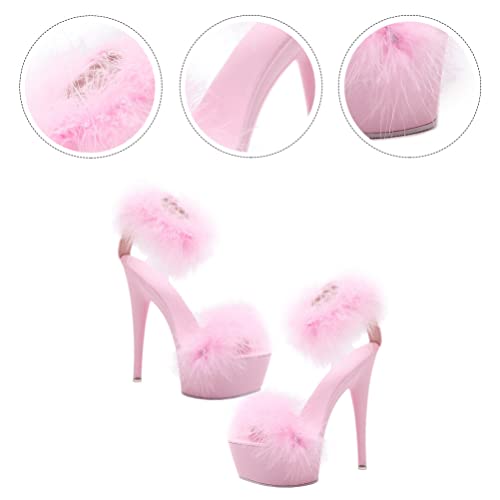 LIFKOME Open Toe Ankle Strap Fluffy Platform Heel for Women Sandal High- Heeled Shoes Women Dress Sandals Ankle Strap Clear Platform Sandals4