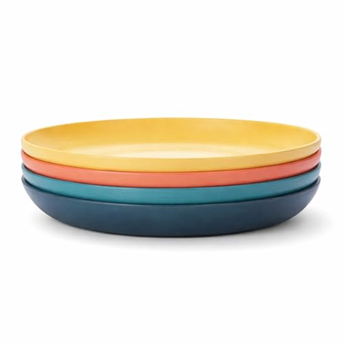 Image of Wheat Straw Plates Set of 4 | Unbreakable Dinner Plates | Lightweight Reusable Serving Plates | Microwave & Dishwasher Safe | Multicolor Stackable Tableware - 23cm
