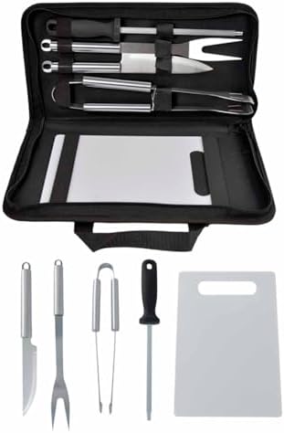 Kit Churrasco Inox 5 Peças Com Estojo Faca Garfo Pegador Amolador...