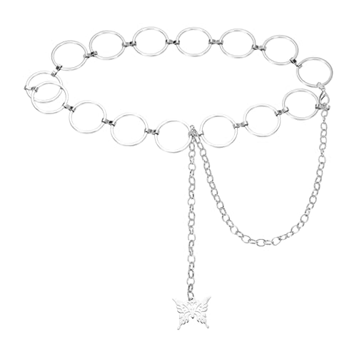uxcell Western Metal Concho Chain Belt, Chain Waist Belts for Women Dresses Jeans Country Concert Outfit, Silver Hollow Circle