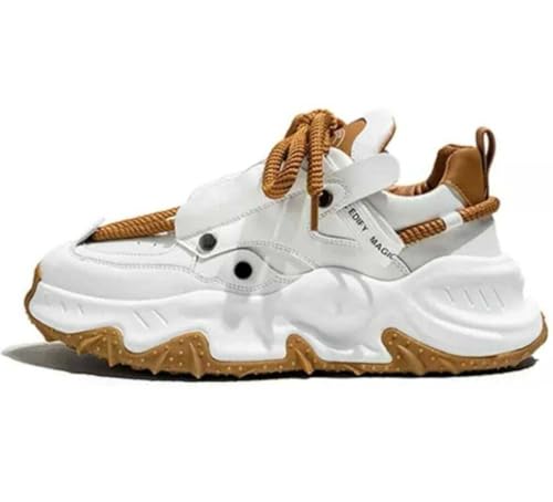 Image of Men's Chunky Sneakers, Faux Leather Upper, Lace-up, Round Toe, Streetwear Style, Casual Wear