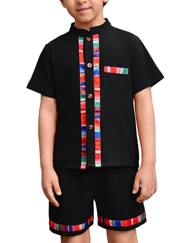 Image of ABAFIP Baby Boys Mexican Outfit Toddler Short Sleeve Shirts Shorts Traditional Fiesta Clothes set