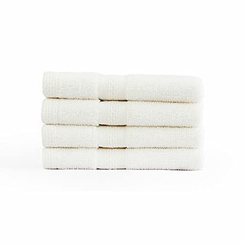 Image of Layers 100% Cotton Face Towel, 410 GSM (White, Solid Pattern) Be Bold Collection, Light Weight, Zero Twist, AZO-Free, Moisture Absorbent, Quick Dry Towel, Bathroom Accessories (Pack of 4)