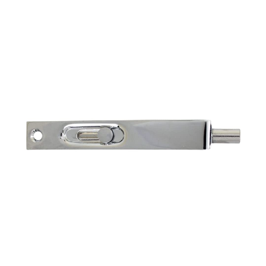 Vibe Silver Slide Flush Bolt 100Mm On Chrome, Surface Mounted Door Bolt, Sliding Door Lock, Lock Bolts For Securing Internal Doors For Bedrooms, Bathrooms, Storage Units And Cupboards.