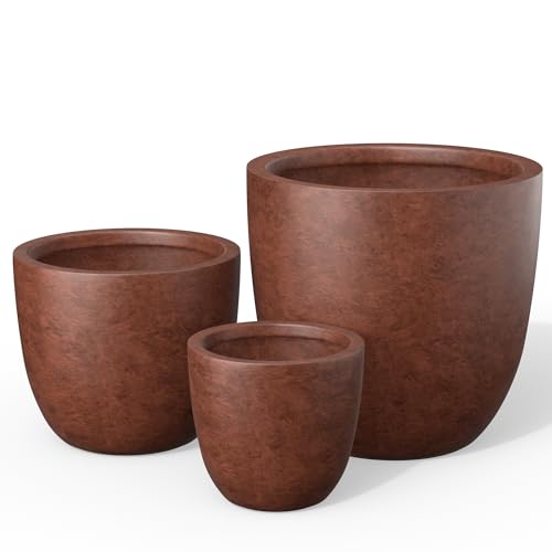 Image of Kante Set of 3 Rusty Concrete Bowl Planters 18 inch 14 inch 10 inch Dia