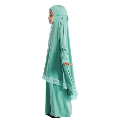 FYMNSI Muslim Clothes for Girl Kids Abaya Dress Full Cover Lace Hijab Dress Islamic Kaftan Khimar Skirt Set Prayer Dress 2PCS3