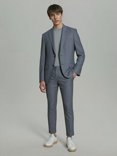 Classic Fitted Blazer, Gray Plaid, 2-Button Front, Business Professional Suit Jacket2