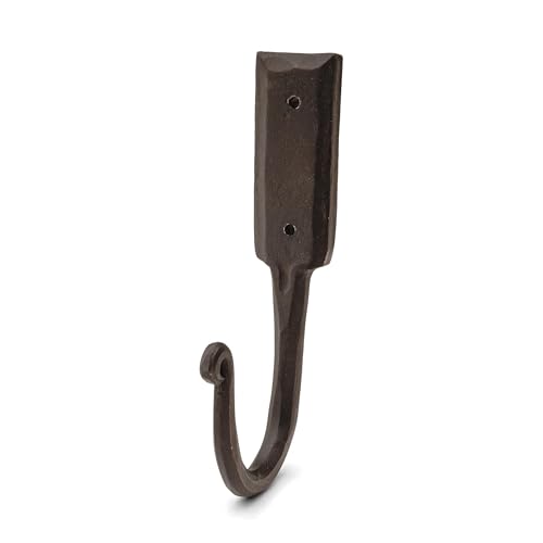 Kings County Tools Hand-Forged Iron Wall Hook | Large Size Measuring 6-1/2 | Rustic Look | Elegant Tapered Curl | Single Hook
