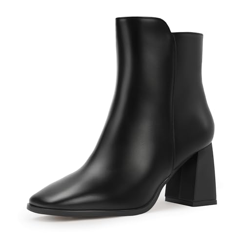 IDIFU IN3 Ankle Boots for Women Square Toe Short Heeled Booties GoGo Chunky Block Heel Dress Boots Comfortable Fashion Cute Fall Booties