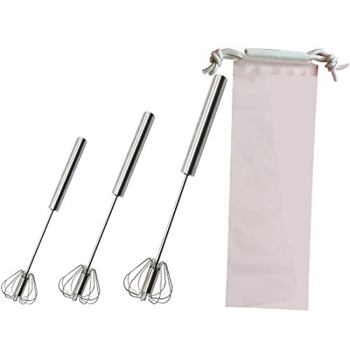 Stainless Steel Semi-automatic Egg Whisk - 3PCS Hand Push Rotary Whisk Blender (Sliver 1)
