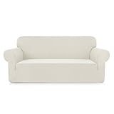 CHUN YI 1-Piece Stretch Polyester and Spandex Rhombus Jacquard Sofa Slipcovers Durable Soft Sofa Cover High Elastic Loveseat Slipcover Easy Fitted 2 Seats Couch Covers (Cream White)