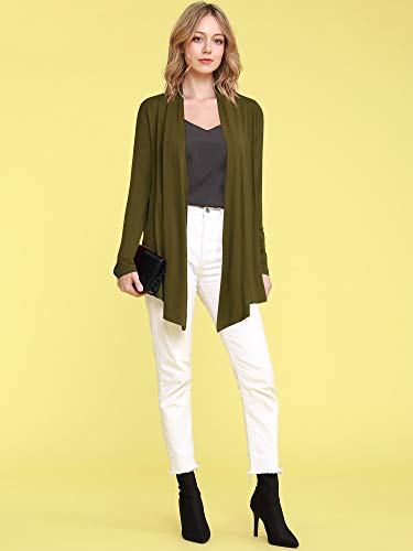Image of Lock and Love Women's Draped Front Open Asymmetrical Cardigan - Casual Long Sleeve Lightweight Duster