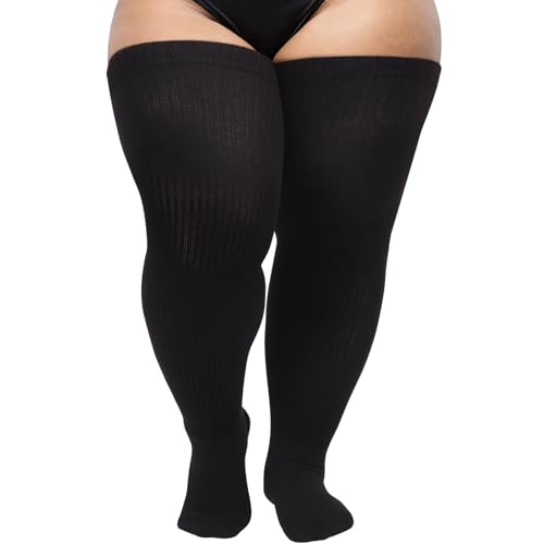 DRESHOW Plus Size Thigh High Socks for Women Over Knee Long Boot Stockings Striped Knee Highs Tube Socks Leg Warmers