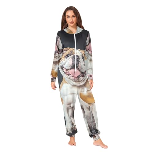 Pijama de bulldog de una pieza con capucha para adulto