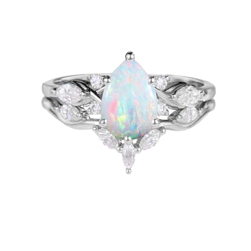 10K 14K 18K Solid Gold Pear Cut Gemstone Wedding Ring Sets with Moissanite 2pcs Gemstone Engagement Ring Set Bridal Ring Sets Promise Ring Sets for Women Free Engraved