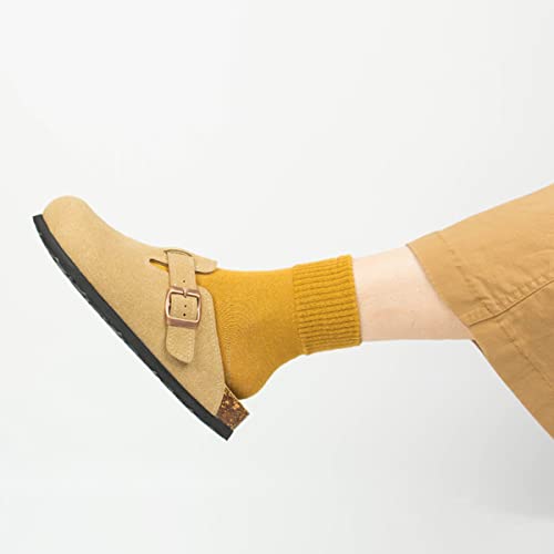 Ciuyurra Women Fashion Cork Clog Low-Heel Closed Toe Footbed Shoes Slip On Mules Sandals Unisex Couple Shoes Slipper Outdoor Indoor Suede-Light-Brown Size 43 #TOP4