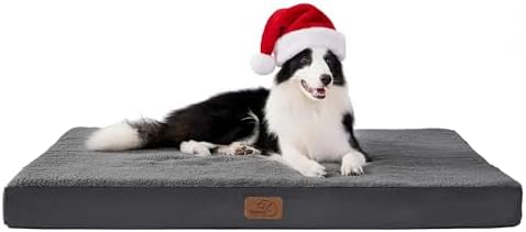 Bedsure Cama Perro Extra Grande Ortopédica - Colchón Perro Lavable XL, Desenfundable con Espuma De Caja De Huevos, 112x81x7.6 cm, Gris Oscuro