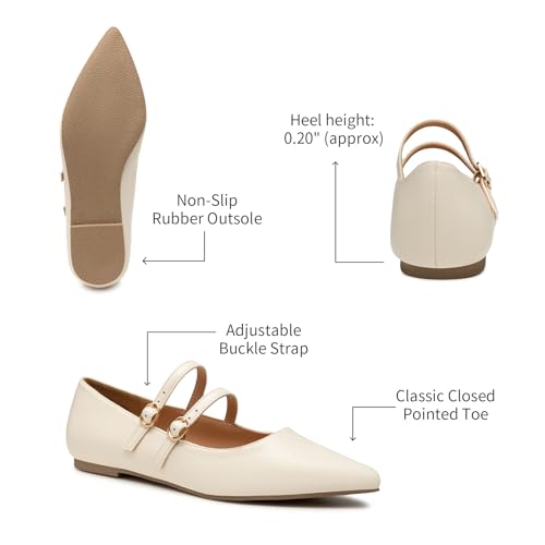 Image of Trary Flats for Women Mary Jane Shoes Women Closed Pointed Toe Ballet Flats Comfortable Slip on Dressy Adjustable Strap Cute Walking Office PU Leather Mary Janes Flat Shoes