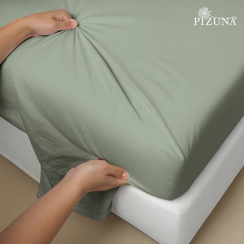Image of Pizuna 100% Cotton Bedsheet Super King Size Sea Foam, 600 Thread Count Long Staple Combed Cotton Flat Bedsheets 108x108 Inches with 4 Pillow Covers, Bed Sheet for Super King Size Bed