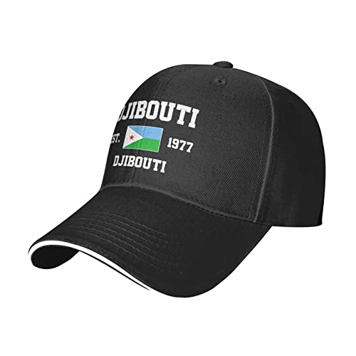 LOUJIN Djibouti Est.1977 Djibouti Casquette de baseball en maille respirante réglable Casquette de sport d'été Chapeau de soleil Noir pour femmes et hommes, Noir , taille unique