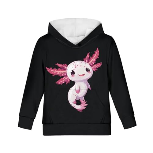 Axolotl Hoodies for Girls Boys Hooded Sweatshirts Long Sleeve Black Unisex Pullover 6-16Y