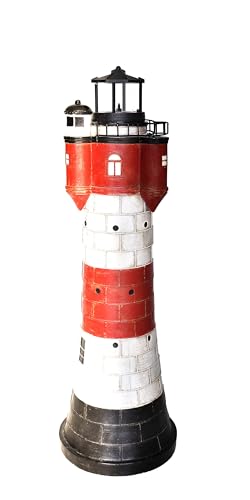 J.W. XXL Solar-Leuchtturm ROTER SAND mit Solarbeleuchtung und Dämmerungssensor Solar-Leuchte Gartendekoration