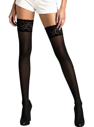 Mila Marutti Opaque Thigh High Stockings for Women | Lace Top Thigh High Tights | Pantyhose Nylons - Made in EU