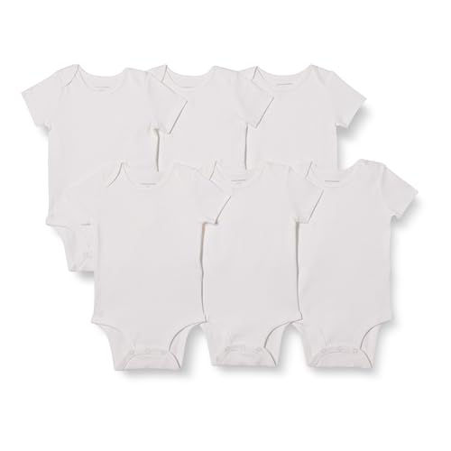 Amazon Essentials Body à Manches Courtes Mixte Bébé, Lot de 6, Blanc, 12 mois