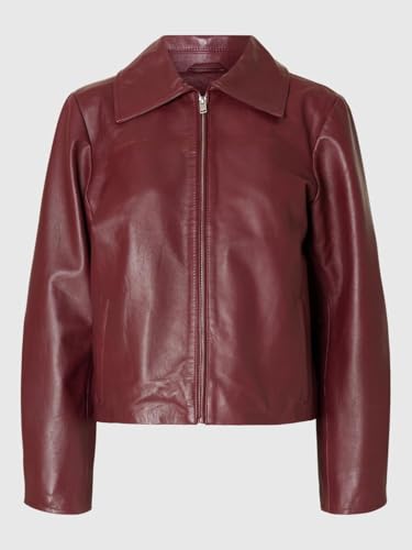 Image of Women's Maroon Faux Leather Jacket | Stylish Zip-Up Biker Jacket for Women | Casual Winter Motorcycle Coat | Long Sleeve PU Leather Fashion Outerwear with Collar for Daily Wear (S - XXL)