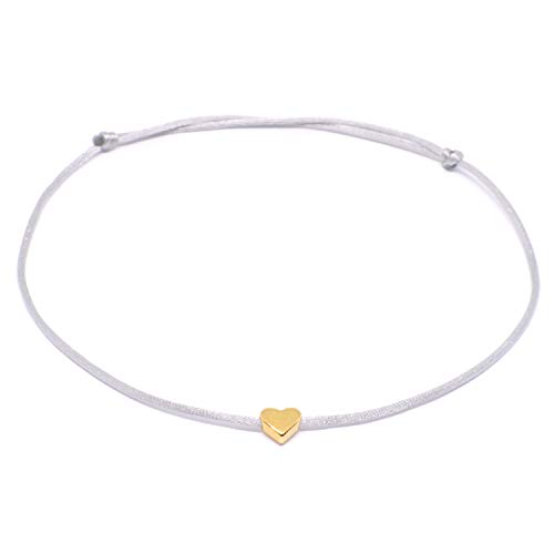 Preisvergleich Produktbild Herz Fusskettchen in Rosegold - Grau Satinband Größenverstellbar